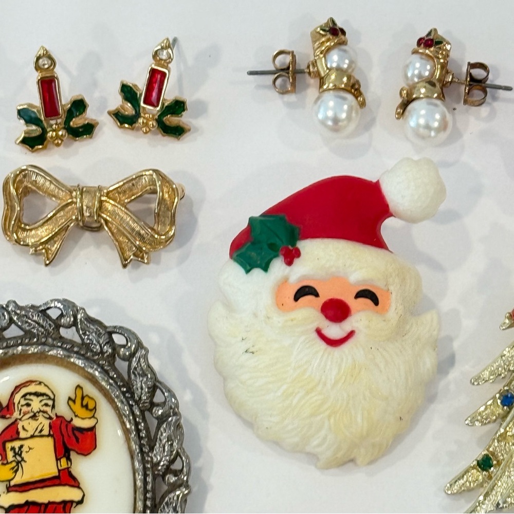 Vintage Christmas Jewelry Lot Avon Eisenburg Ice Candy Cane Brooch Rhinestone - Picture 9 of 16